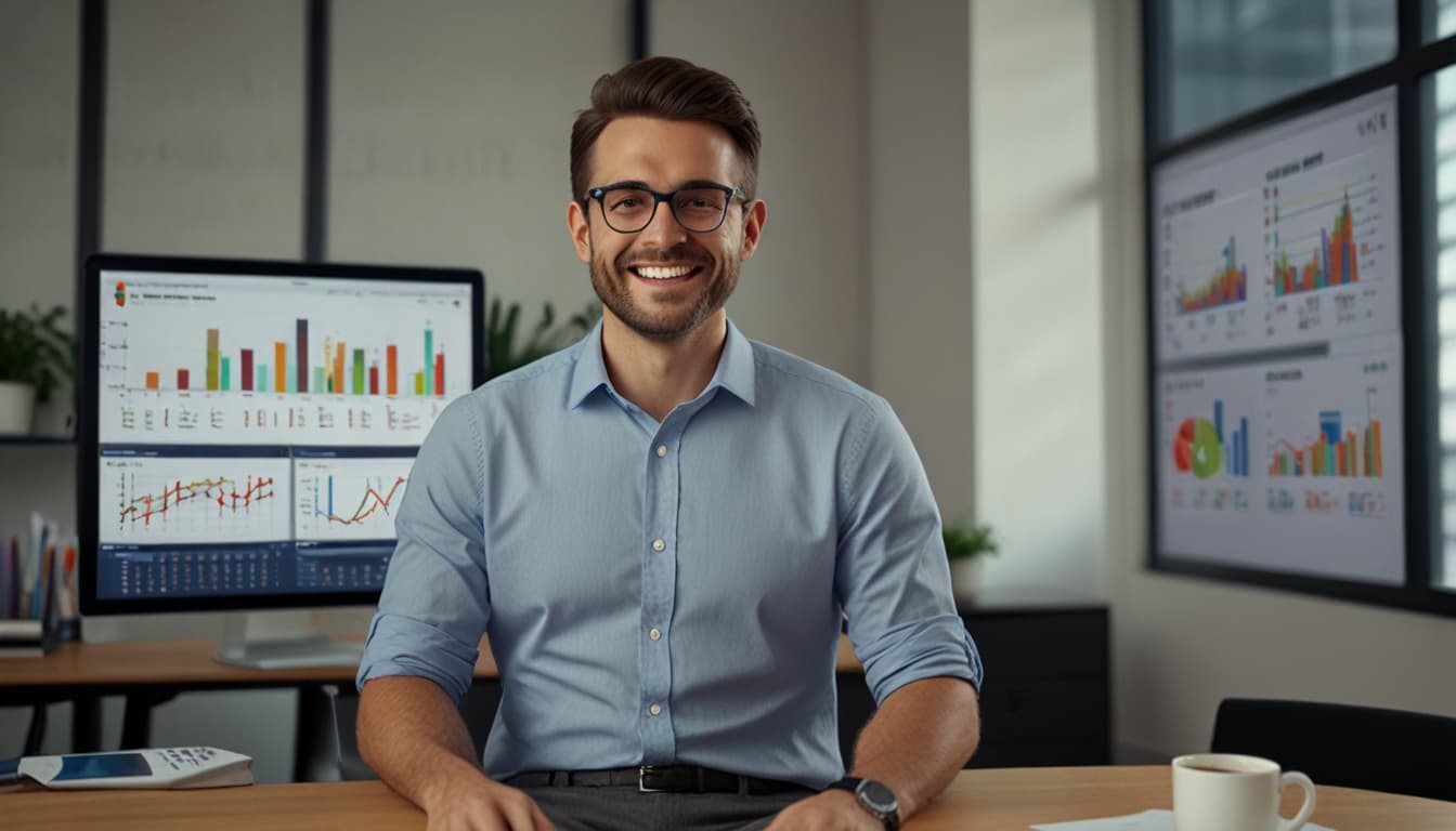 Happy professional celebrating results